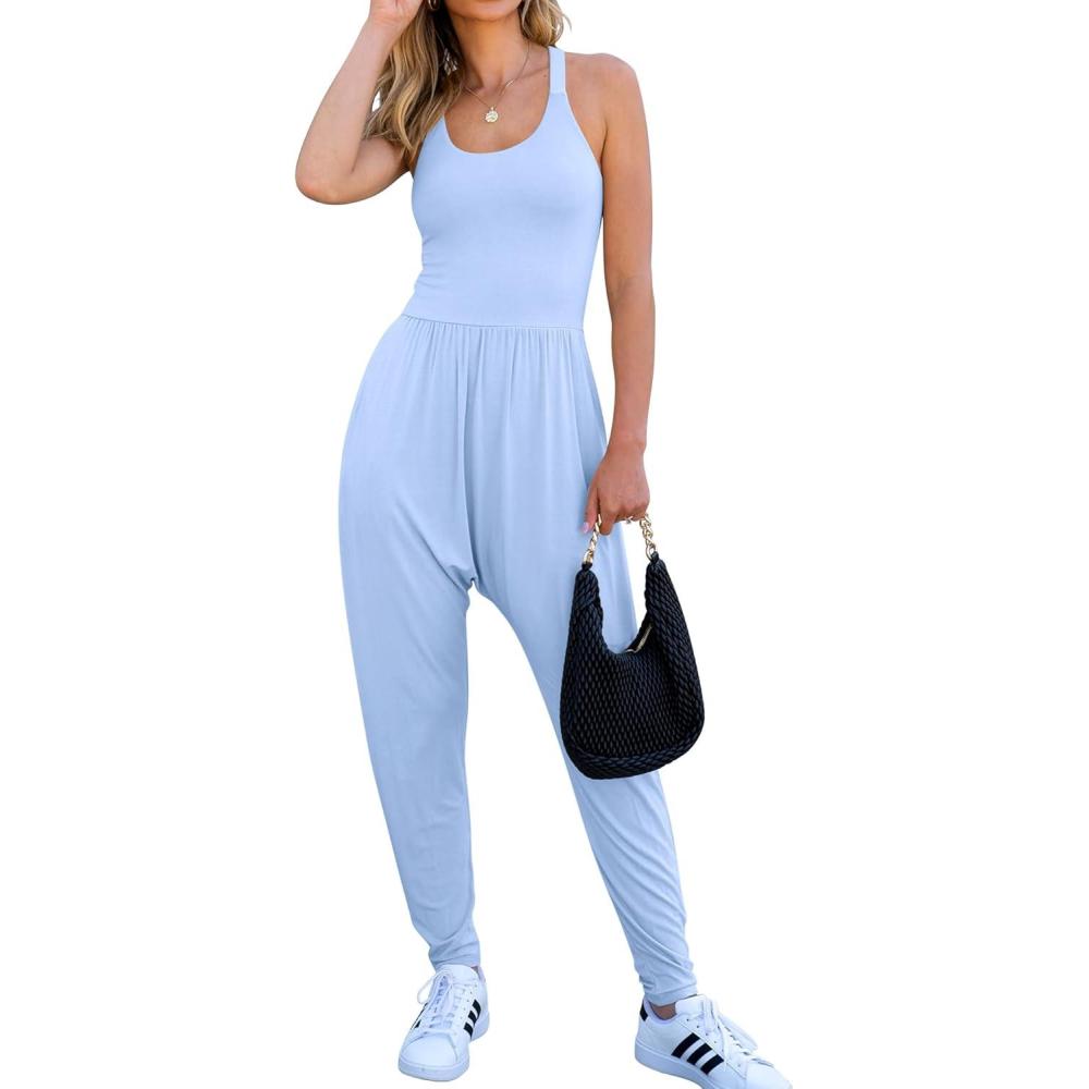 imageCaracilia Women Jumpsuits 2025 Summer Sleeveless Backless Tank Top Rompers Yoga Gym Workout Jumper One Piece OutfitsLight Blue