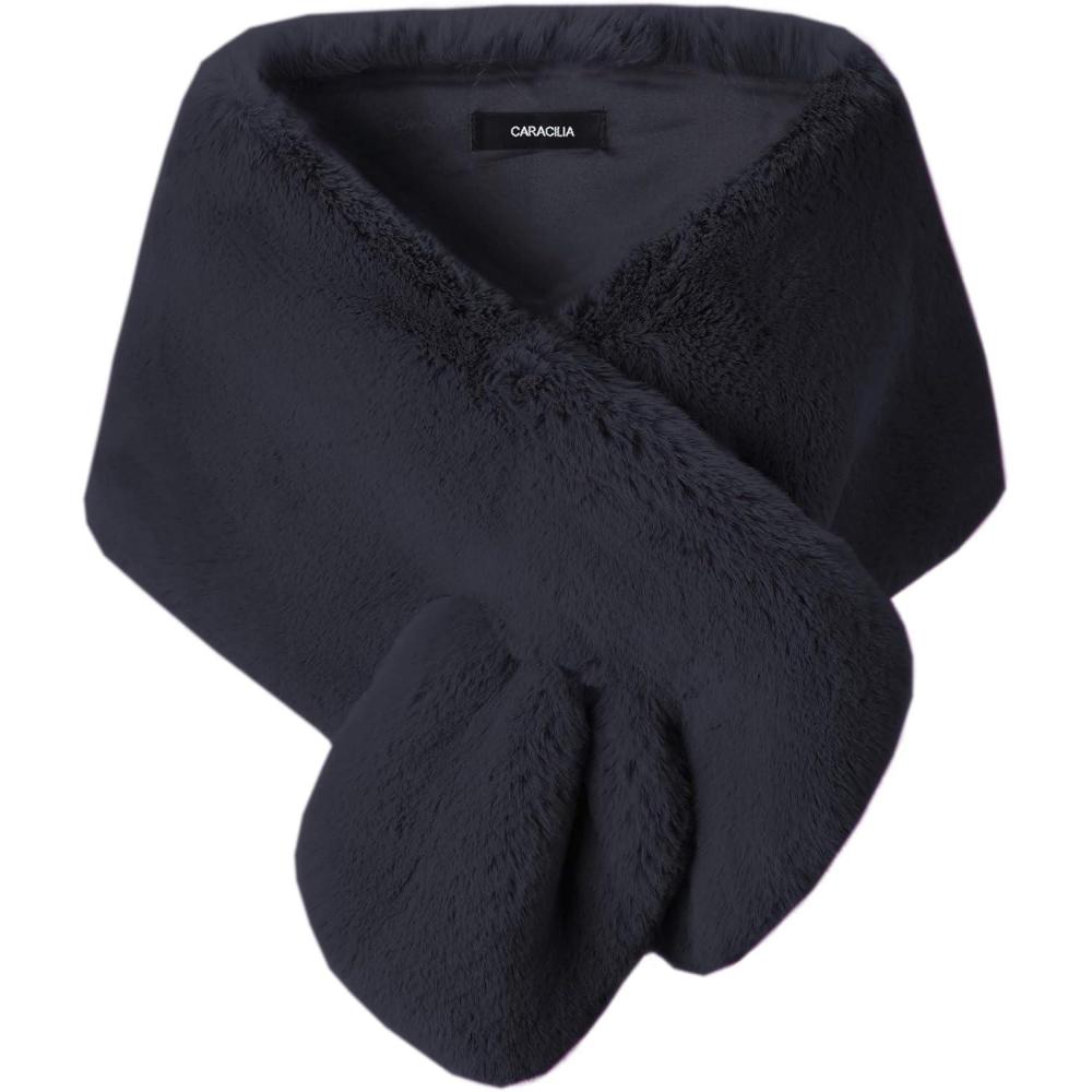 imageCaracilia Women Luxury Faux Fur Coat Jackets Wrap Cape Shawl for Wedding PartyBlack