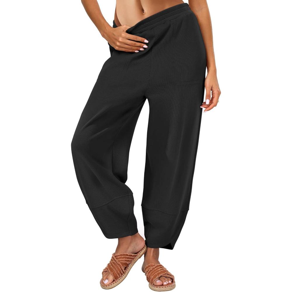 imageCaracilia Womens Barrel Wide Leg Sweatpants Casual Elastic Waist Comfy 2026 Fall Vacation Travel Lounge PantsBlack