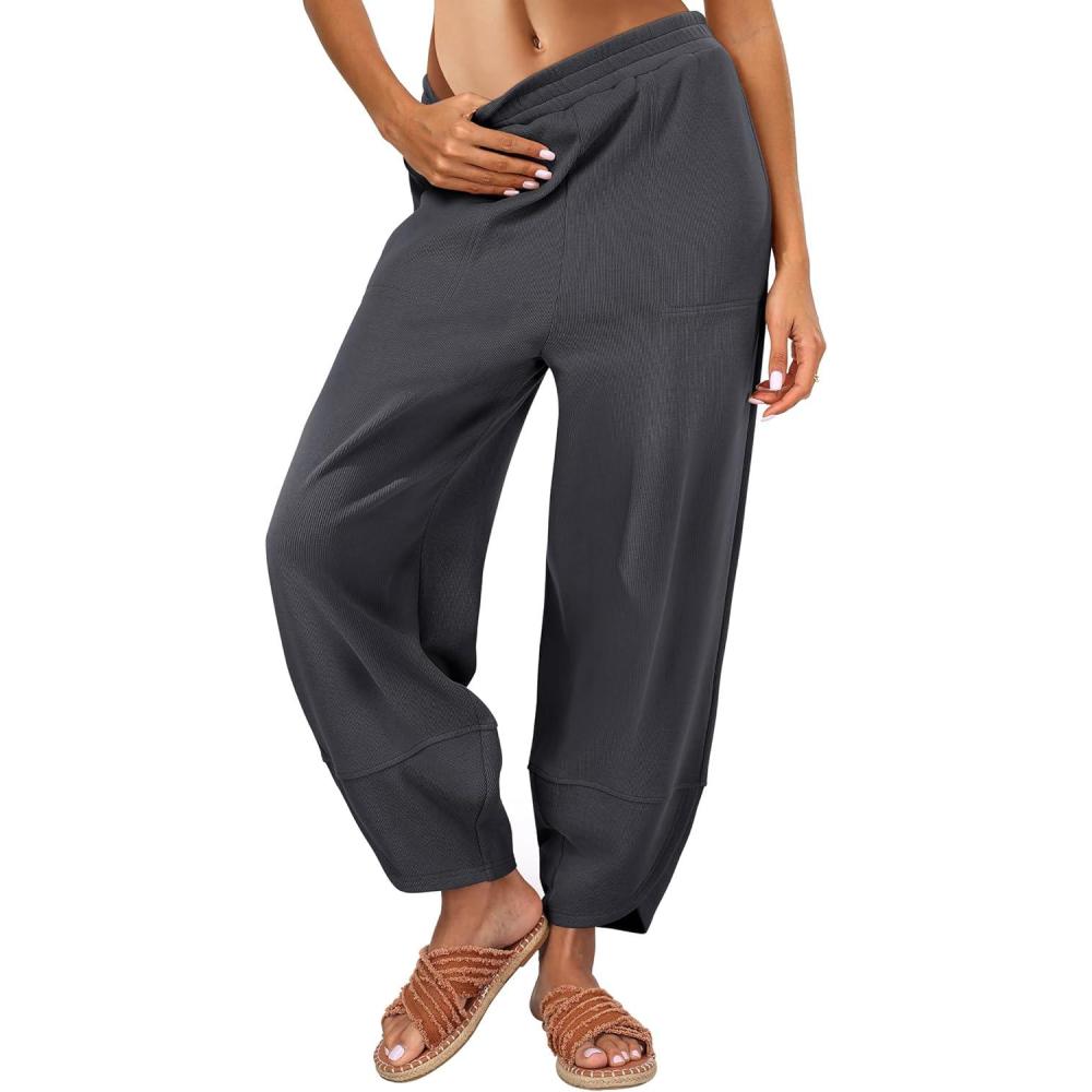 imageCaracilia Womens Barrel Wide Leg Sweatpants Casual Elastic Waist Comfy 2026 Fall Vacation Travel Lounge PantsDark Grey