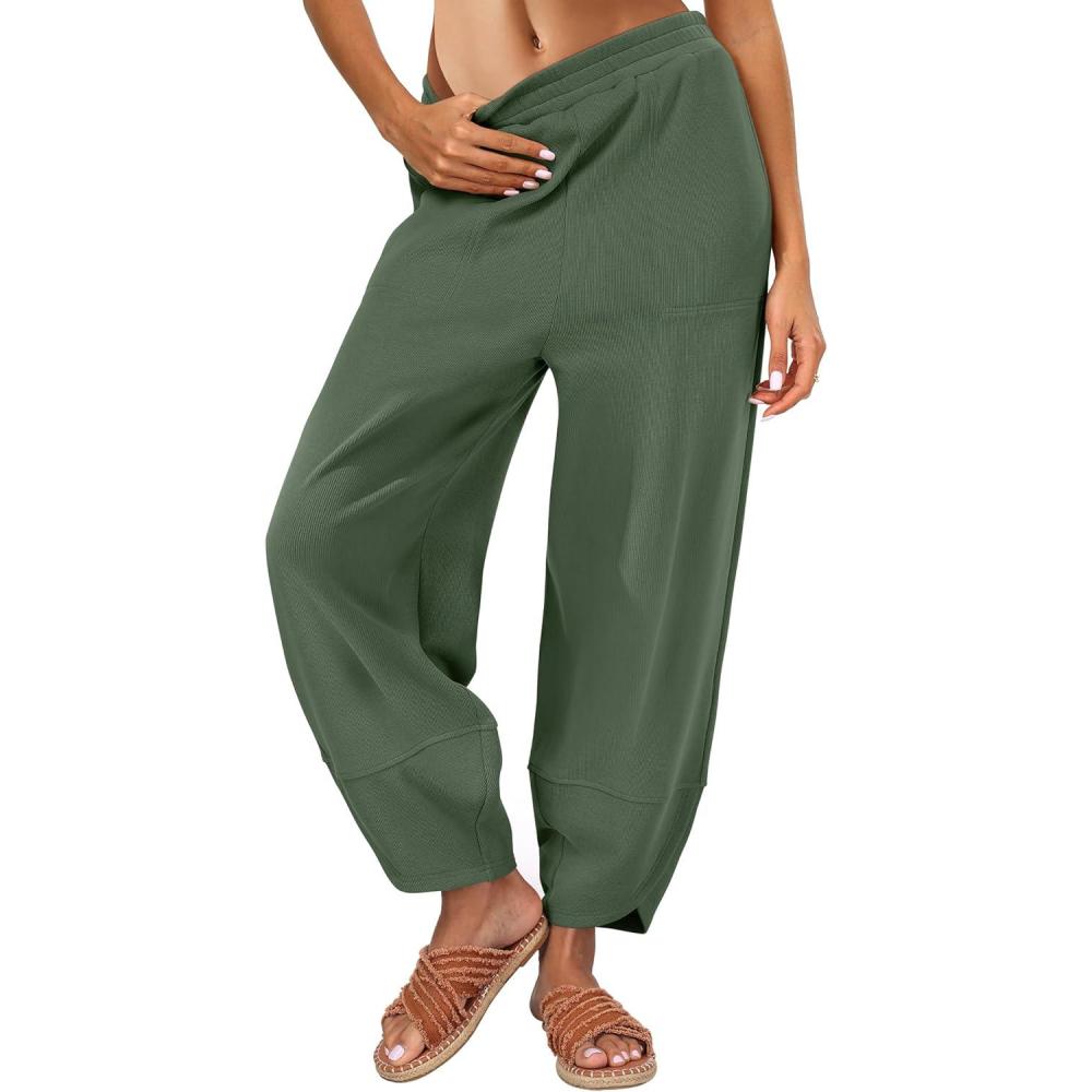 imageCaracilia Womens Barrel Wide Leg Sweatpants Casual Elastic Waist Comfy 2026 Fall Vacation Travel Lounge PantsGreen