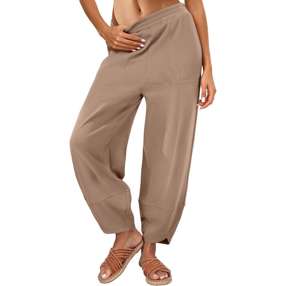 imageCaracilia Womens Barrel Wide Leg Sweatpants Casual Elastic Waist Comfy 2026 Fall Vacation Travel Lounge PantsKhaki