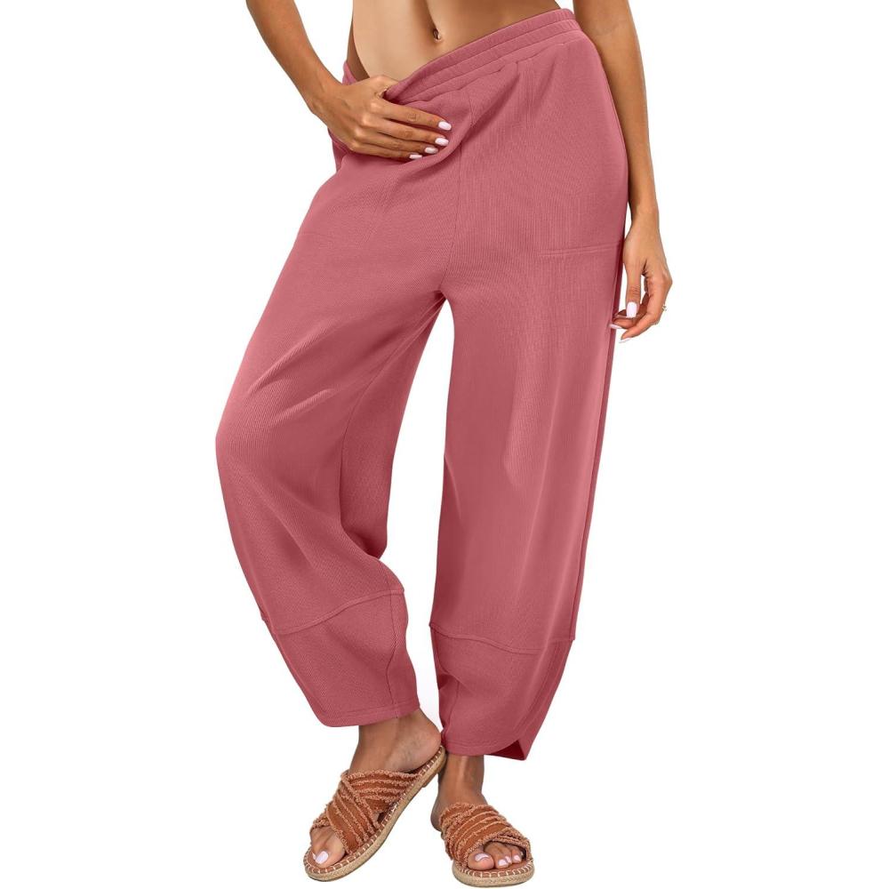 imageCaracilia Womens Barrel Wide Leg Sweatpants Casual Elastic Waist Comfy 2026 Fall Vacation Travel Lounge PantsRust Red