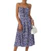 imageCaracilia Women Summer Floral Corset Midi Sundress Casual Spaghetti Strap Beach Vacation Wedding Guest Milkmaid Dress PocketsLeaf Printed