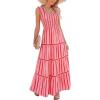 imageCaracilia Womens Summer Maxi Dresses Floral Smocked Sleeveless Ruffle Boho Casual Flowy Aline Beach Vacation Long SundressWatermelon Red Stripe