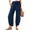 imageCaracilia Womens Wide Leg Capri Palazzo Pants Drawstring Casual Lounge Flowy Summer Beach Vacation Crop Trousers with PocketsNavy Blue