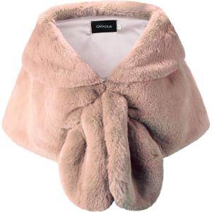Caracilia Faux Fur Shawl Wrap Stole Shrug Winter Bridal Wedding Cover Up(Blush2)
