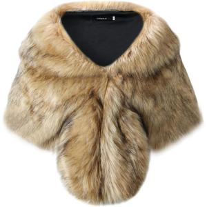 Caracilia Faux Fur Shawl Wrap Stole Shrug Winter Bridal Wedding Cover Up(Fox Brown / Black)