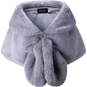 Caracilia Faux Fur Shawl Wrap Stole Shrug Winter Bridal Wedding Cover Up(Gray)