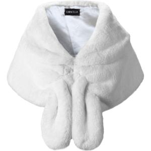 Caracilia Faux Fur Shawl Wrap Stole Shrug Winter Bridal Wedding Cover Up(Snow White)