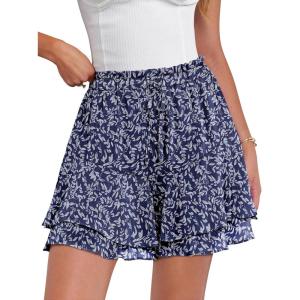 Caracilia Skorts for Women Boho Casual Beach Mini Skirts Summer Floral Ruffle Chiffon Flowy Shorts 2026 Trendy Outfits(White Leaf)
