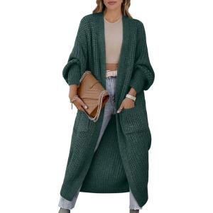 Caracilia Women Cardigan Sweaters Long Sleeve Open Front Knit Long Coat Duster Cozy 2025 Fall Winter Outfits with Pockets(Forest)