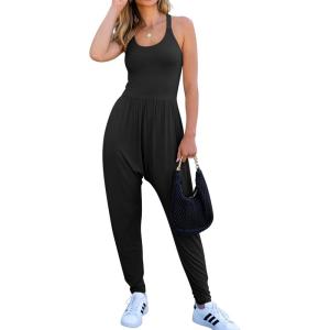 Caracilia Women Jumpsuits 2025 Summer Sleeveless Backless Tank Top Rompers Yoga Gym Workout Jumper One Piece Outfits(Black)