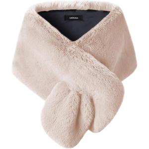 Caracilia Women Luxury Faux Fur Coat Jackets Wrap Cape Shawl for Wedding Party(Apricot)