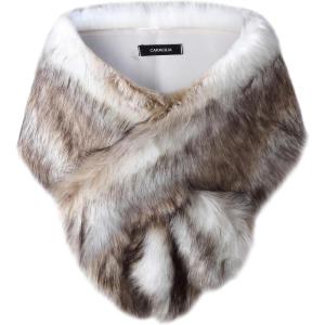 Caracilia Women Luxury Faux Fur Coat Jackets Wrap Cape Shawl for Wedding Party(Fox White Brown)