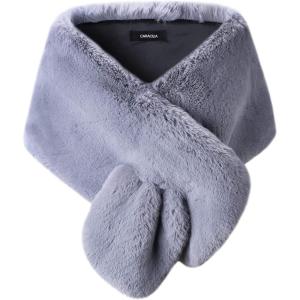 Caracilia Women Luxury Faux Fur Coat Jackets Wrap Cape Shawl for Wedding Party(Grey)