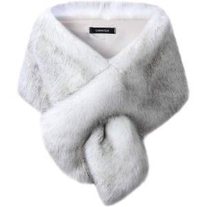 Caracilia Women Luxury Faux Fur Coat Jackets Wrap Cape Shawl for Wedding Party(White Black Tip)