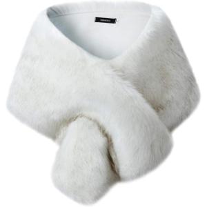 Caracilia Women Luxury Faux Fur Coat Jackets Wrap Cape Shawl for Wedding Party(White Coffee Tip)