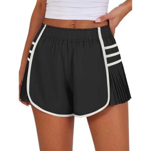 Caracilia Women Running Shorts Flowy Pleated Athletic Shorts Summer High Waisted Tennis Sporty Workout Gym Shorts(Black)