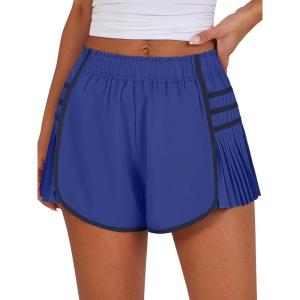 Caracilia Women Running Shorts Flowy Pleated Athletic Shorts Summer High Waisted Tennis Sporty Workout Gym Shorts(Royal Blue)