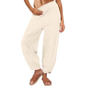 Caracilia Womens Barrel Wide Leg Sweatpants Casual Elastic Waist Comfy 2026 Fall Vacation Travel Lounge Pants(Beige)
