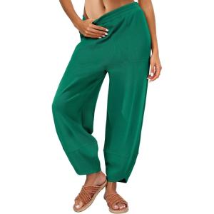 Caracilia Womens Barrel Wide Leg Sweatpants Casual Elastic Waist Comfy 2026 Fall Vacation Travel Lounge Pants(Dark Green)