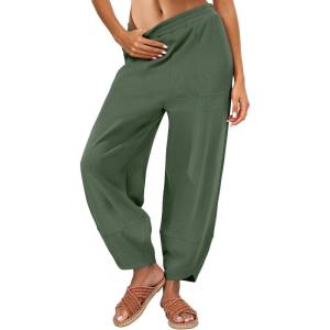 Caracilia Womens Barrel Wide Leg Sweatpants Casual Elastic Waist Comfy 2026 Fall Vacation Travel Lounge Pants(Green)