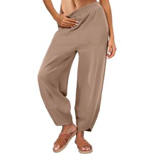 Caracilia Womens Barrel Wide Leg Sweatpants Casual Elastic Waist Comfy 2026 Fall Vacation Travel Lounge Pants(Khaki)