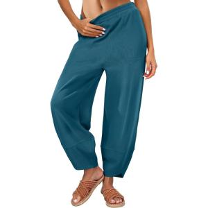 Caracilia Womens Barrel Wide Leg Sweatpants Casual Elastic Waist Comfy 2026 Fall Vacation Travel Lounge Pants(Lake Green)
