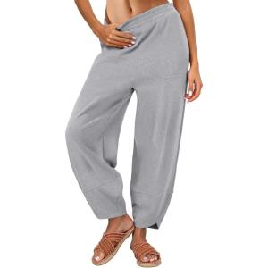 Caracilia Womens Barrel Wide Leg Sweatpants Casual Elastic Waist Comfy 2026 Fall Vacation Travel Lounge Pants(Light Gray)