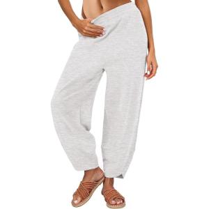 Caracilia Womens Barrel Wide Leg Sweatpants Casual Elastic Waist Comfy 2026 Fall Vacation Travel Lounge Pants(Light Grey)