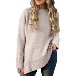 Caracilia Women’s Oversized Sweaters 2025 Fall Long Sleeve Loose Knit Casual Chunky Pullover Sweater(Almond)