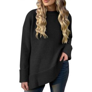 Caracilia Women’s Oversized Sweaters 2025 Fall Long Sleeve Loose Knit Casual Chunky Pullover Sweater(Black)
