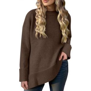 Caracilia Women’s Oversized Sweaters 2025 Fall Long Sleeve Loose Knit Casual Chunky Pullover Sweater(Coffee)