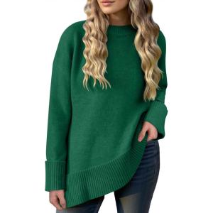 Caracilia Women’s Oversized Sweaters 2025 Fall Long Sleeve Loose Knit Casual Chunky Pullover Sweater(Forest Green)