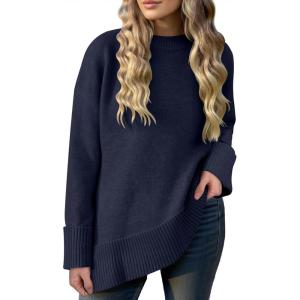 Caracilia Women’s Oversized Sweaters 2025 Fall Long Sleeve Loose Knit Casual Chunky Pullover Sweater(Navy Blue)