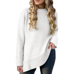 Caracilia Women’s Oversized Sweaters 2025 Fall Long Sleeve Loose Knit Casual Chunky Pullover Sweater(White)