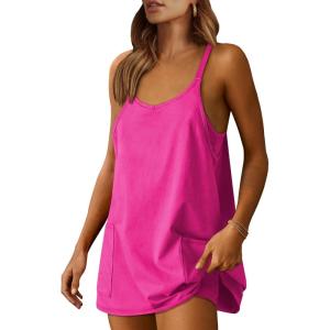 Caracilia Womens Summer Athletic Mini Dress Casual Sleeveless Built in Shapewear Romper Short Sundress Tennis Workout Outfits(Rose)