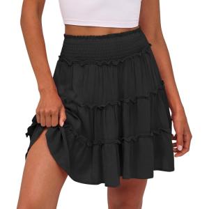 Caracilia Womens Summer Flowy Mini Skorts Skirts High Waist Ruffle Tiered Casual Cute Boho Beach Short Skirts Built-in Shorts(Black)