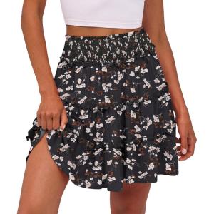 Caracilia Womens Summer Flowy Mini Skorts Skirts High Waist Ruffle Tiered Casual Cute Boho Beach Short Skirts Built-in Shorts(Black Floral)