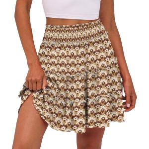 Caracilia Womens Summer Flowy Mini Skorts Skirts High Waist Ruffle Tiered Casual Cute Boho Beach Short Skirts Built-in Shorts(Floral Bege Marrom)