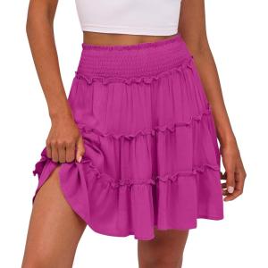 Caracilia Womens Summer Flowy Mini Skorts Skirts High Waist Ruffle Tiered Casual Cute Boho Beach Short Skirts Built-in Shorts(Hot Pink)
