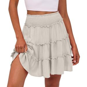 Caracilia Womens Summer Flowy Mini Skorts Skirts High Waist Ruffle Tiered Casual Cute Boho Beach Short Skirts Built-in Shorts(Khaki)