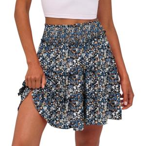 Caracilia Womens Summer Flowy Mini Skorts Skirts High Waist Ruffle Tiered Casual Cute Boho Beach Short Skirts Built-in Shorts(Multicolor Floral)