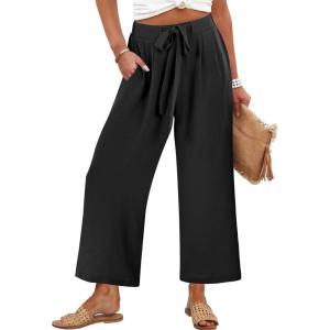 Caracilia Womens Wide Leg Palazzo Pants Cropped High Waisted 2026 Summer Casual Loose Lounge Flowy Travel Work Trousers(Black)