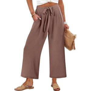 Caracilia Womens Wide Leg Palazzo Pants Cropped High Waisted 2026 Summer Casual Loose Lounge Flowy Travel Work Trousers(Brown)