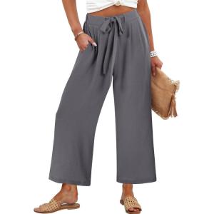Caracilia Womens Wide Leg Palazzo Pants Cropped High Waisted 2026 Summer Casual Loose Lounge Flowy Travel Work Trousers(Dark Gray)