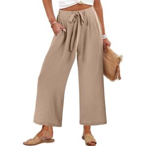 Caracilia Womens Wide Leg Palazzo Pants Cropped High Waisted 2026 Summer Casual Loose Lounge Flowy Travel Work Trousers(Yellow Khaki)