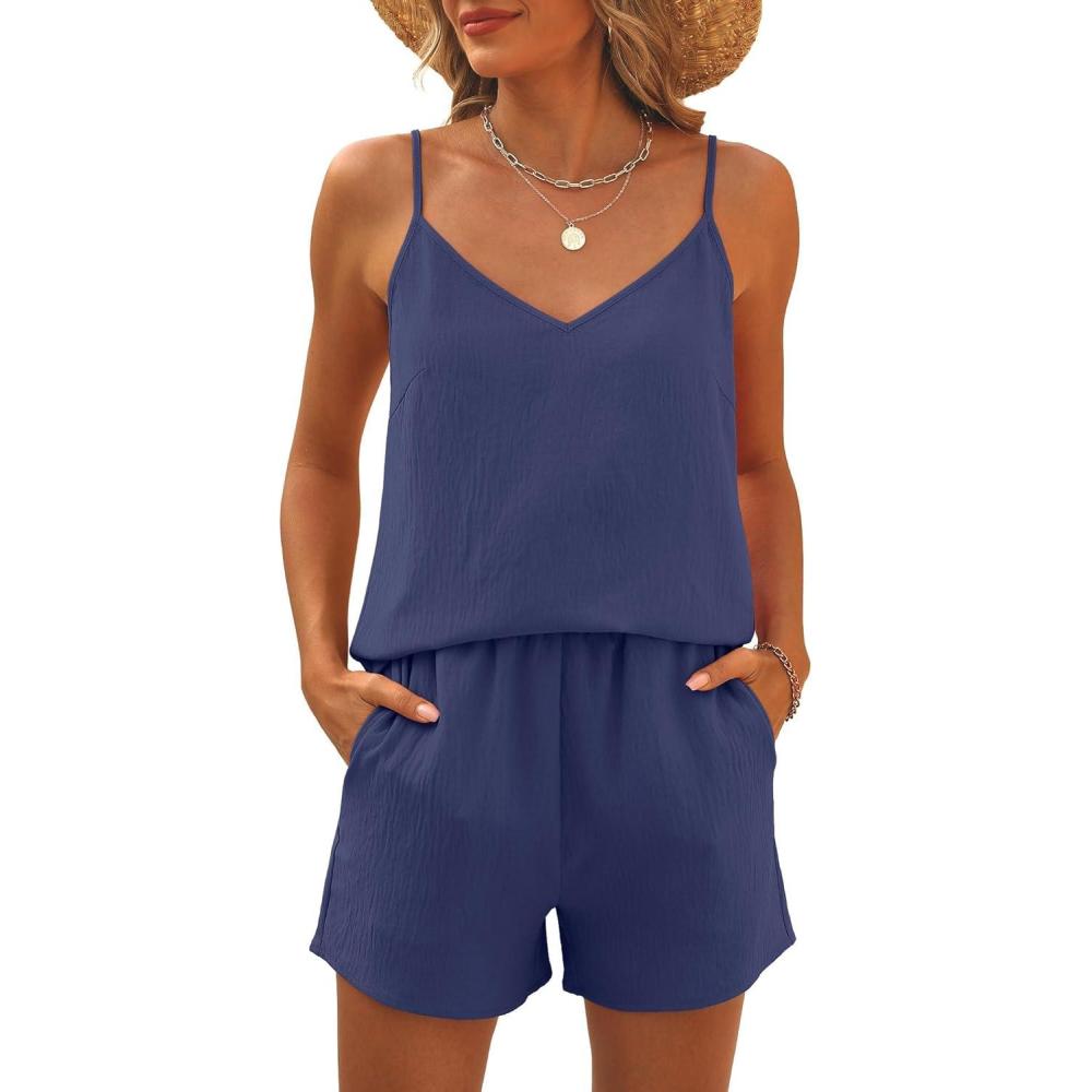 imageCaracilia Lounge Sets for Women 2 Piece Travel V Neck Tank Short Matching Set Summer Casual Spring Trendy Comfy Outfits 2026Deep Blue
