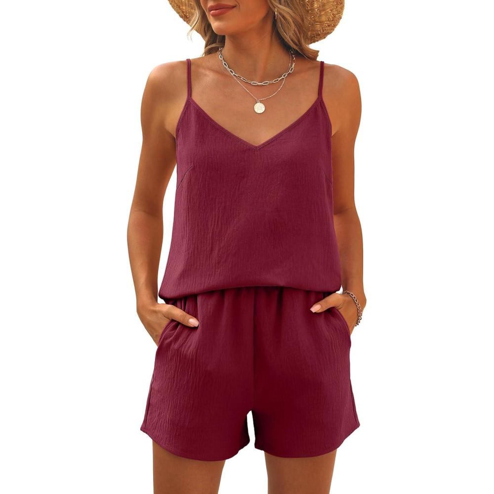 imageCaracilia Lounge Sets for Women 2 Piece Travel V Neck Tank Short Matching Set Summer Casual Spring Trendy Comfy Outfits 2026Deep Red